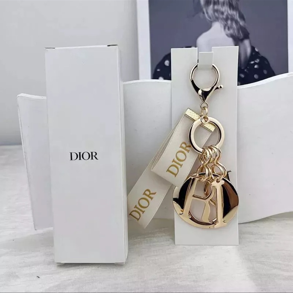 2025 Dior VIP Gift Key Ring / bag charm. Dior Gold and White.